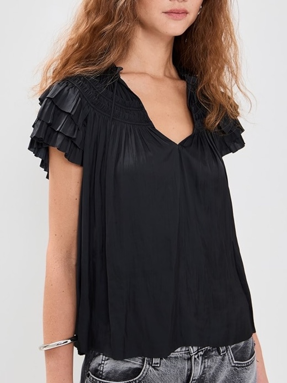 Ulla Johnson Elvie Gray V-Neck Blouse | Size 4
